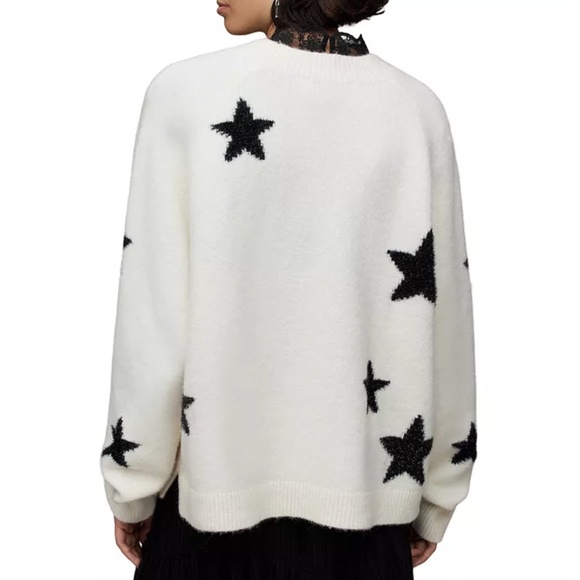 All Saints Black Star White Sweater Wool Blend Small - Picture 2 of 13